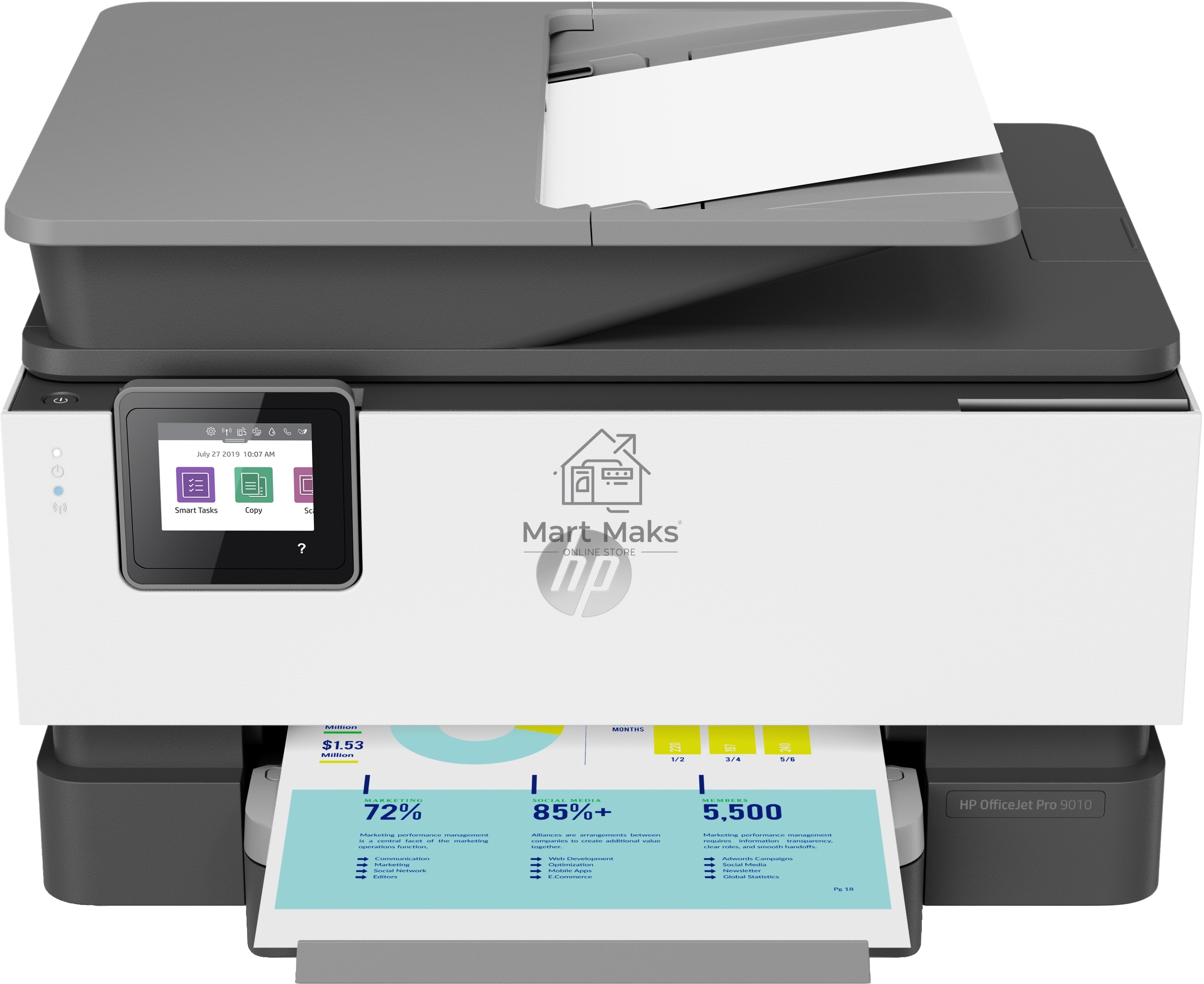 МФУ струйный HP OfficeJet Pro 9010 AiO (3UK83B), A4, цветной, печ. до 22 стр/мин. (ч/б) до 18 стр/мин. (цвет), скан. до 8 стр/мин., 1200 x 1200 dpi, USB, RJ-45, Wi-Fi, Air Print