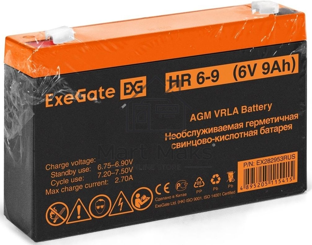 Батарея ExeGate HR 6-9 (6V 9Ah, 634W), клеммы F2