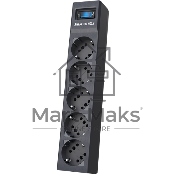 Сетевой фильтр Pilot sG-Max 5 outlets (GP), 15А/3.3 kVt, automatic circuit-breaker, 1.8 m, gfaphite