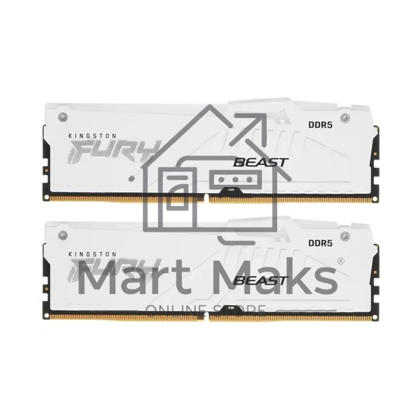 Оперативная память Kingston Fury Beast, DDR5, 32GB (2x16GB), 6000MHz, CL30, DIMM, с радиатором, RGB, белый
