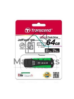 Флешка USB Transcend JetFlash 810 (TS64GJF810), 64Gb, USB 3.0, R/W 100/40, черный/зеленый