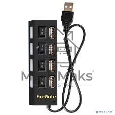 USB-концентратор ExeGate EX293977RUS DUB-42SW (кабель-адаптер USB2.0 --> 4xUSB2.0, кнопки включения/отключения для каждого порта, Plug&Play, черный)