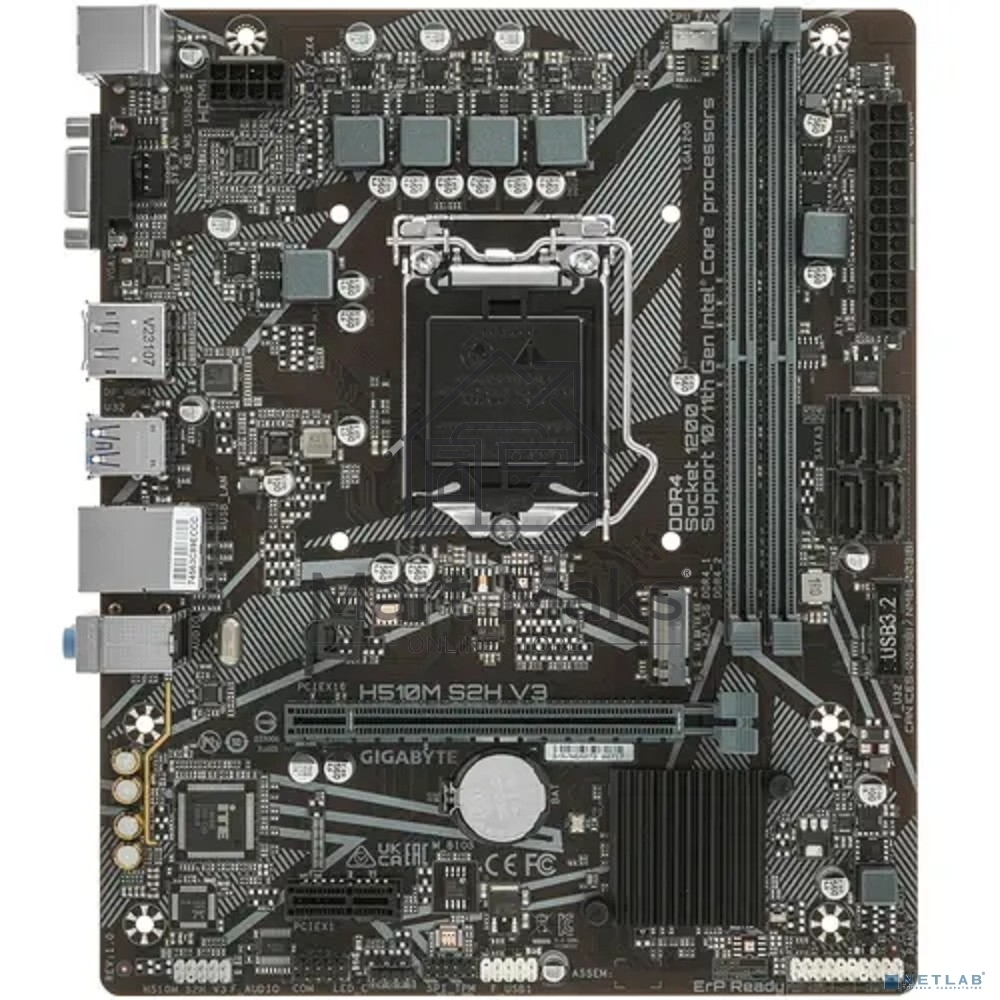 Материнская плата Gigabyte H510M S2H V3 (V2.0), LGA 1200, Intel H470, 2xDDR4, 4xSATA, 1xM.2, 1xPCIe 3.0 x16, 1xDP, 1xHDMI, 1xVGA, 1x 1Gb LAN, 2xUSB-A 3.2 Gen 1, 4xUSB-A 2.0, 3x 3.5 мм, 7.1, mATX