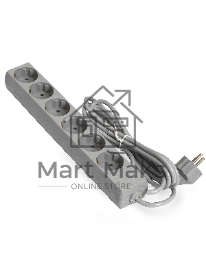 Удлинитель ExeGate ECE-6-3G (EX285832RUS), серый, 3 м, евровилка с заземлением, 6 евророзеток с заземлением, 2200 Вт