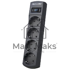 Сетевой фильтр ZIS Pilot m Max 4 розетки (евро с заземлением), 15А/3.3 кВа, автомат, 5 м, черный Surge protector Pilot m Max 4 euro outlets, 15А/3.3кВа, 5m, black