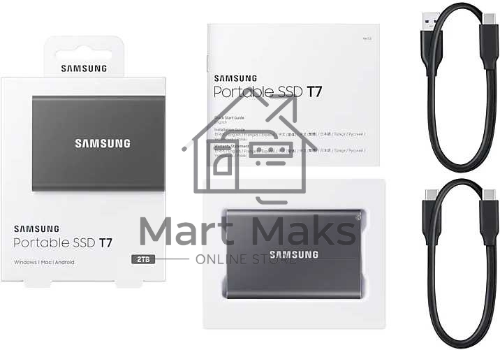 Твердотельный накопитель Samsung SSD 2TB T7, USB Type-C, R/W 1000/1050MB/s, Titanium