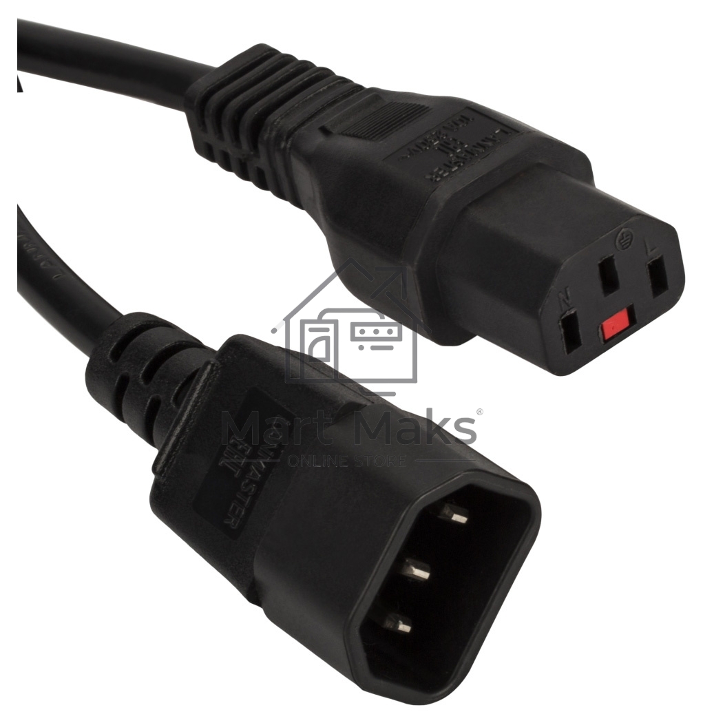 Шнур питания с блокировкой C13-C14, 3х0.75, 220В, 10А, черный, 0.5 метра
