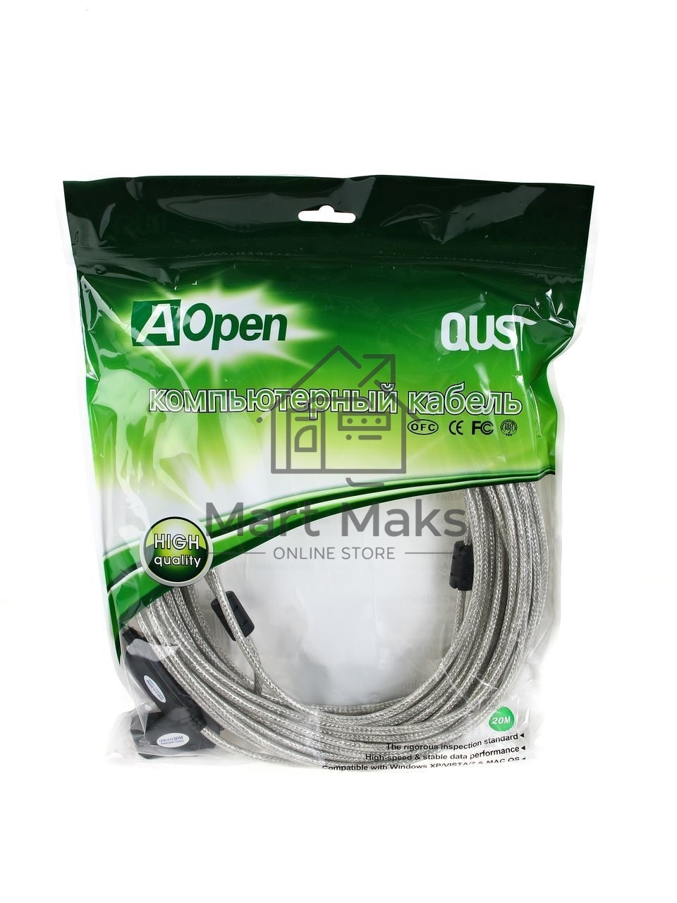Кабель-адаптер Aopen/Qust USB2.0-repeater, удлинительный активный <Am-->Af> 20м (ACU823-20M) 6938510851345