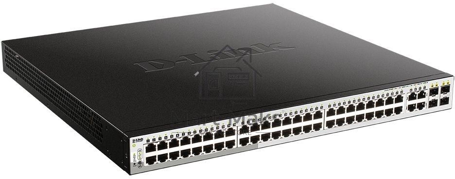 Коммутатор D-Link DGS-1210-52MP/FL1A, L2 Managed Switch with 48 10/100/1000Base-T ports and 4 100/1000Base-T/SFP combo-ports (48 PoE ports 802.3af/802.3at (30 W), PoE Budget 370 W).16K Mac address, 802.3x Flow