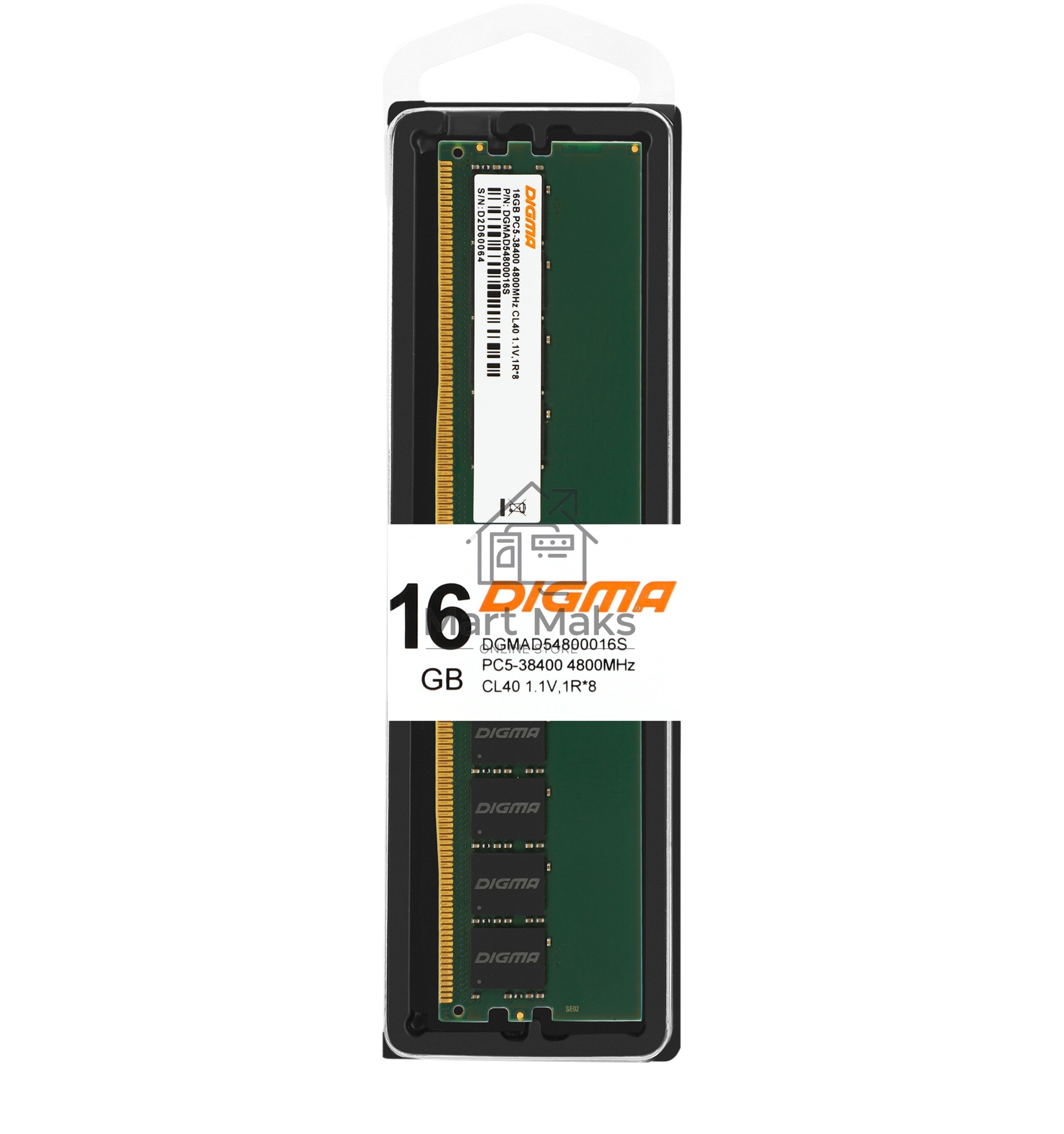 Оперативная память Digma, DDR5, 16GB (1x16GB), 4800MHz, CL40, DIMM