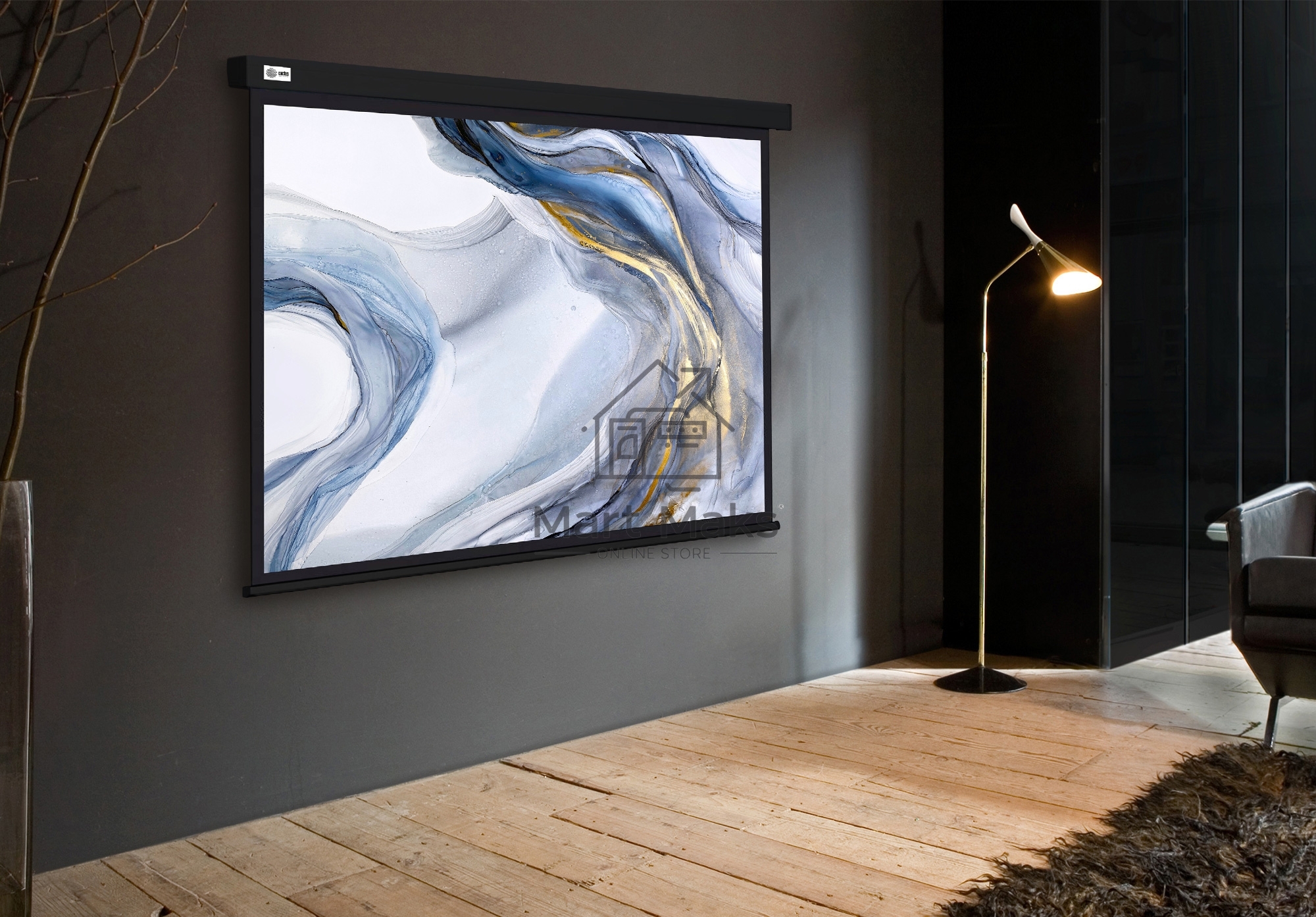 Экран Cactus 180x180см Wallscreen CS-PSW-180X180-BK 1:1 настенно-потолочный рулонный черный