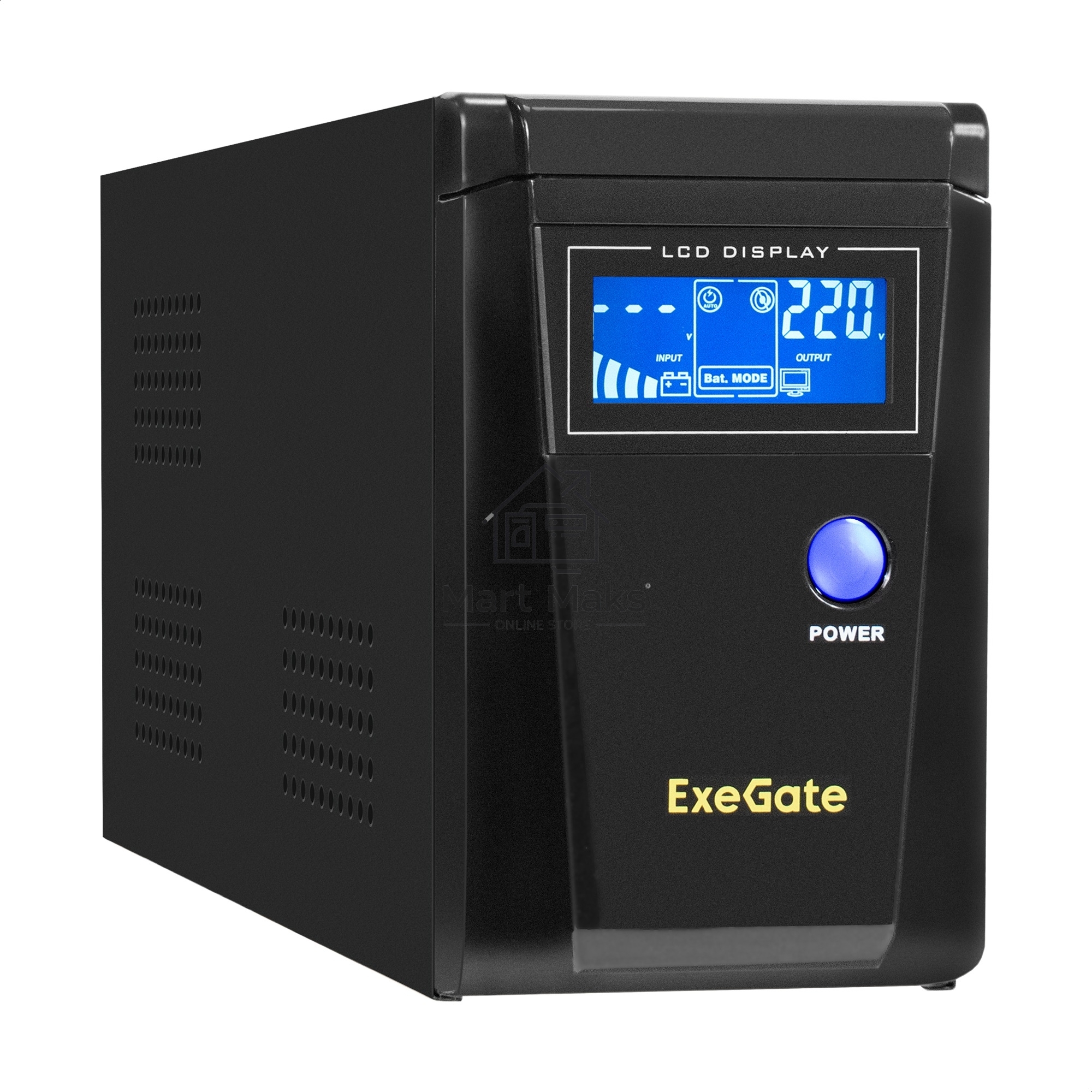 Источник бесперебойного питания (инвертор, синус, для котла) ExeGate SineTower SN-600.LCD.AVR.2SH <600VA/360W, чистая синусоида, LCD дисплей, AVR, 2*Schuko, линейно-интерактивный, Black>