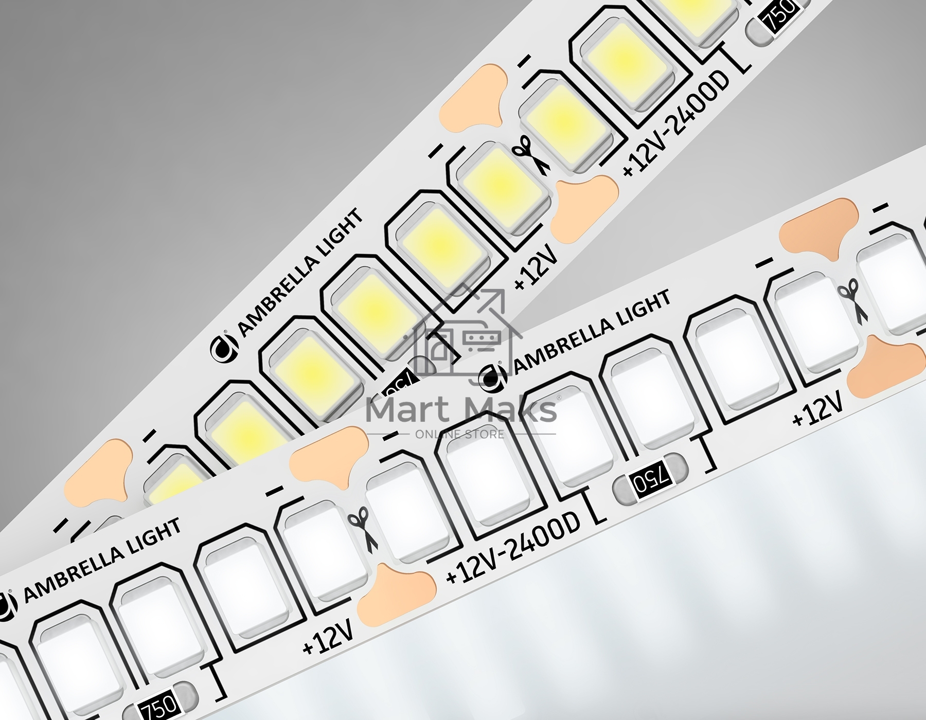 Светодиодная лента Ambrella light GS1502 2835 240Led/ 19.2W m/ 12V IP20 4500K/ 5000*10*1.2mm (2 конт.)