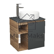Тумба Bau Dream Blackwood 60 правая, графит, раковина BAU Dream круглая D41, смеситель для раковины высокий Hotel Still, нержавеющая сталь