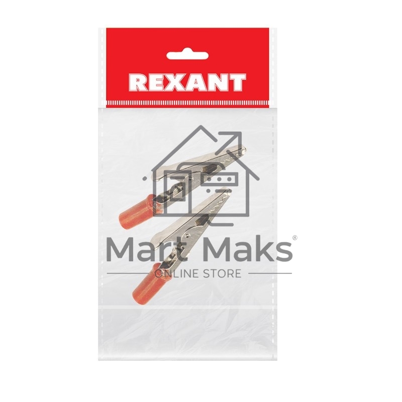 Зажим крокодил Rexant, длина 53 мм, ток 15A, 2 шт., пакет БОПП