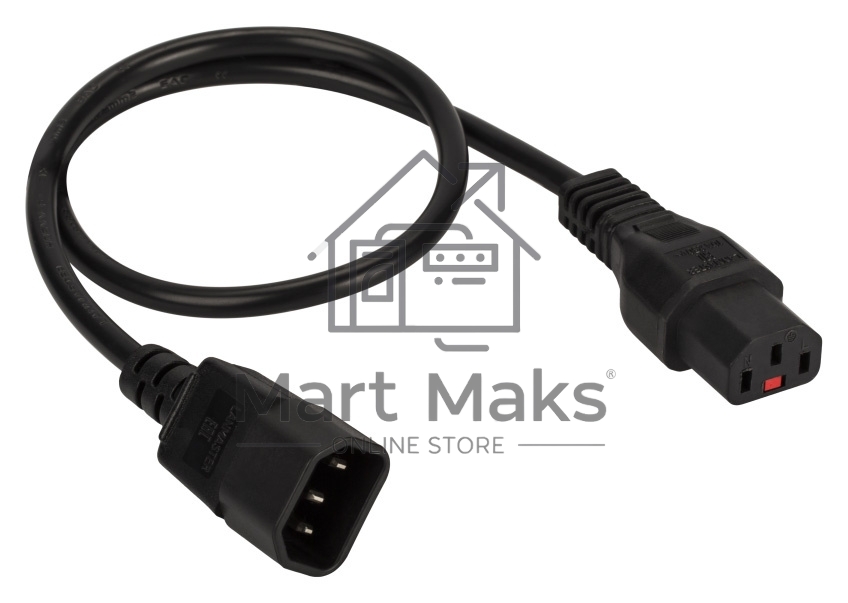 Шнур питания Lanmaster с блокировкой C13-C14, 3х0.75, 220В, 10А, черный, 1 метр