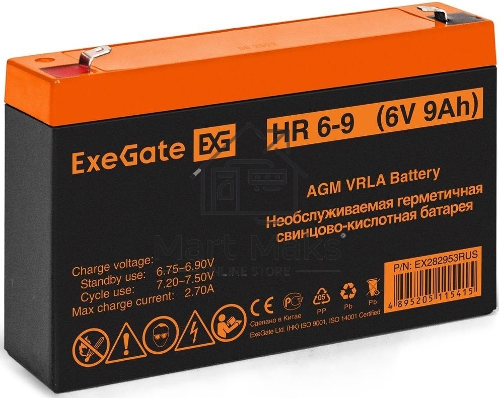 Батарея ExeGate HR 6-9 (6V 9Ah, 634W), клеммы F2