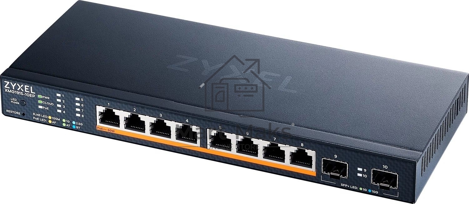 Коммутатор Zyxel XMG1915-10EP-EU0101F (L2+) 8x2.5Гбит/с 2SFP+ 8PoE++ 130W управляемый