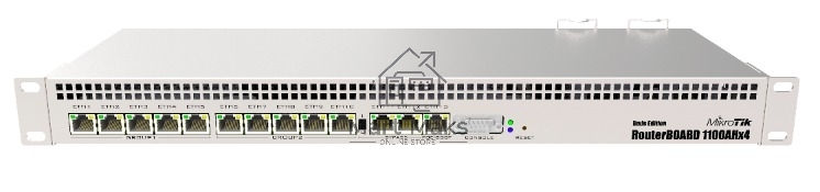 Маршрутизатор MikroTik RouterBOARD 1100Dx4 with Annapurna Alpine AL21400 Cortex A15 CPU (4-cores, 1.4GHz per core), 1GB RAM, 13xGbit LAN, 60GB M.2 drive, RouterOS L6, 1U rackmount case, Dual PSU