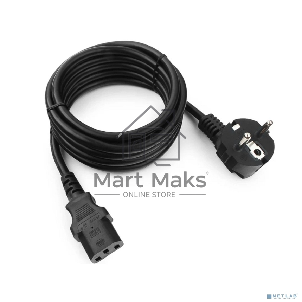 Кабель питания Cablexpert Россия PC-186-1.5-3M, Schuko-C13, 3x1.5мм2, 10A, с заземлением, медь, 3м, черный, пакет