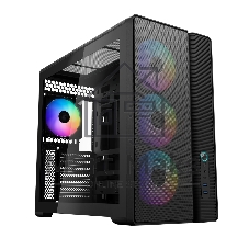 Корпус ПК без блока питания Case SAMA S50 Black, Midi-Tower, TG, 4x120mm ARGB, 2xUSB 3.0 + 1xUSB 3.2 Type-C, ATX, mATX, mITX Black