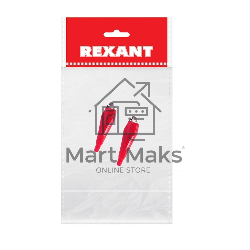 Зажим крокодил в изоляторе Rexant, длина 56 мм, ток 5A, 2 шт., пакет БОПП