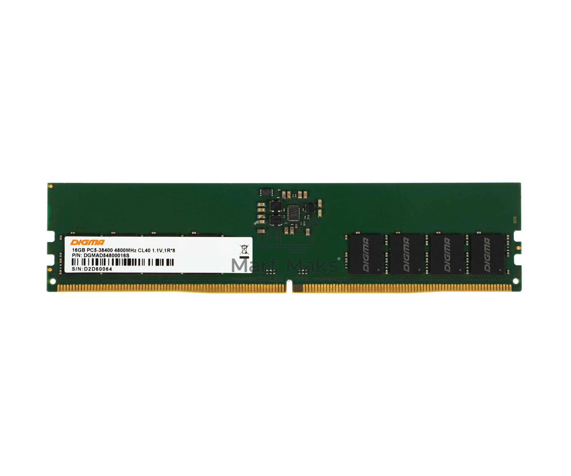 Оперативная память Digma, DDR5, 16GB (1x16GB), 4800MHz, CL40, DIMM