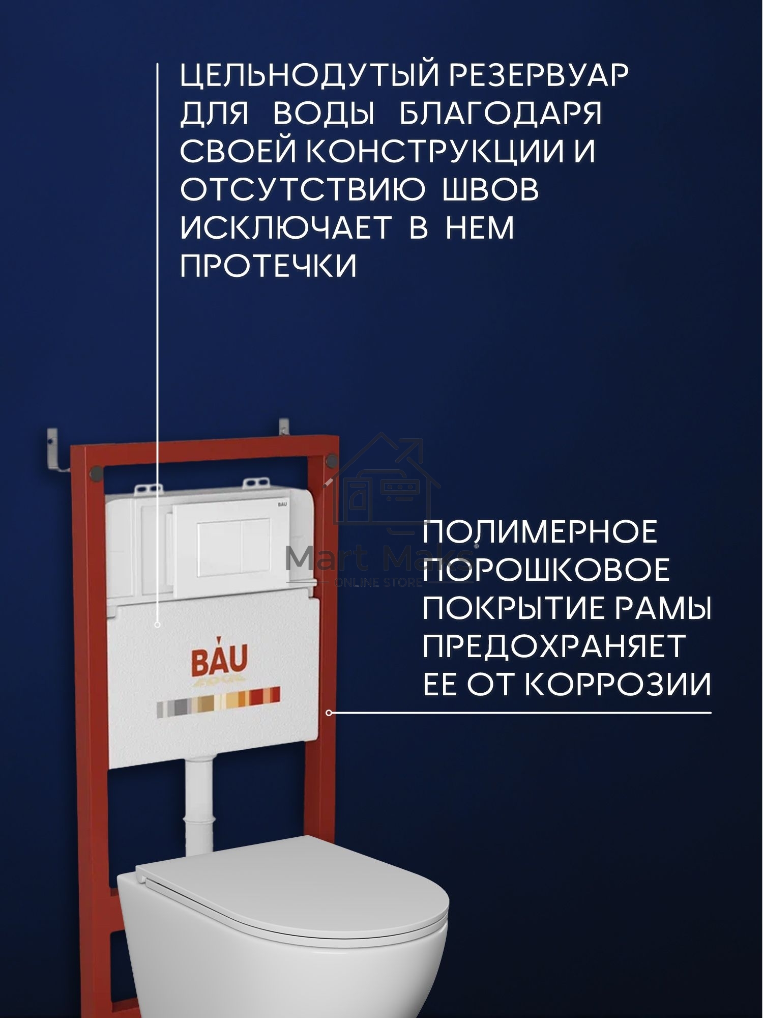 Комплект BAU 6 в 1: инсталляция BAU PRO для подвесного унитаза, унитаз подвесной безободковый торнадо обратного потока Bau Dream 52х36 Hurricane-5, сиденье быстросъемное микролифт, кнопка смыва BAU Stil , белый глянец