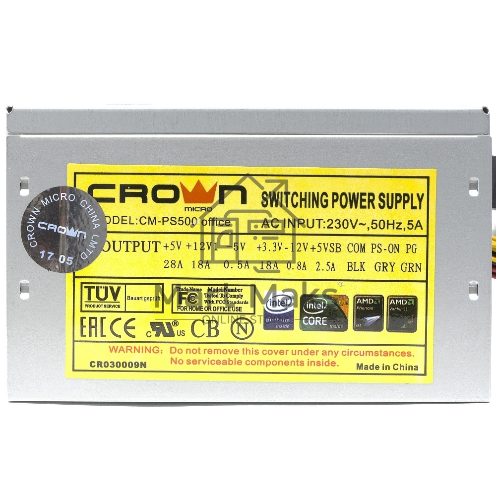 Блок питания CROWN CM-PS500 office, 500Вт, 120мм, серый
