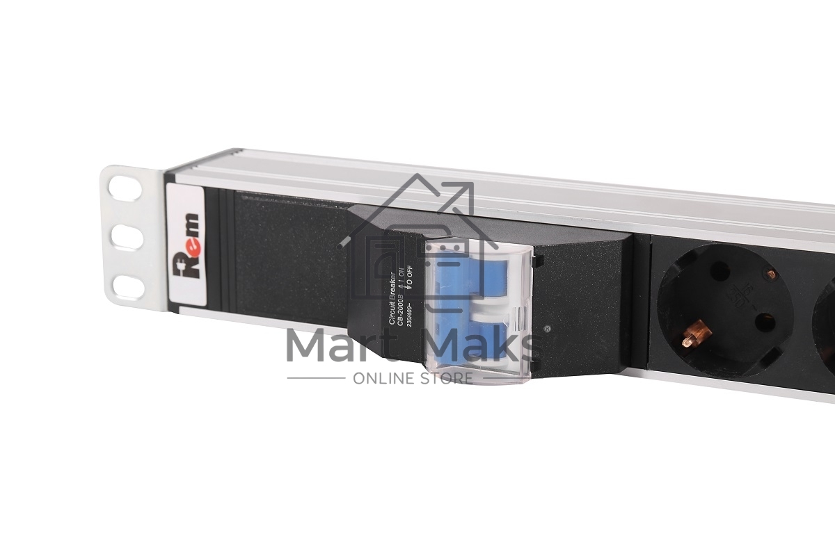 Верт блок розет Rem-16 с авт 16А 10 Shuko 10IEC60320 C19 16A алюм 33-38U 3м