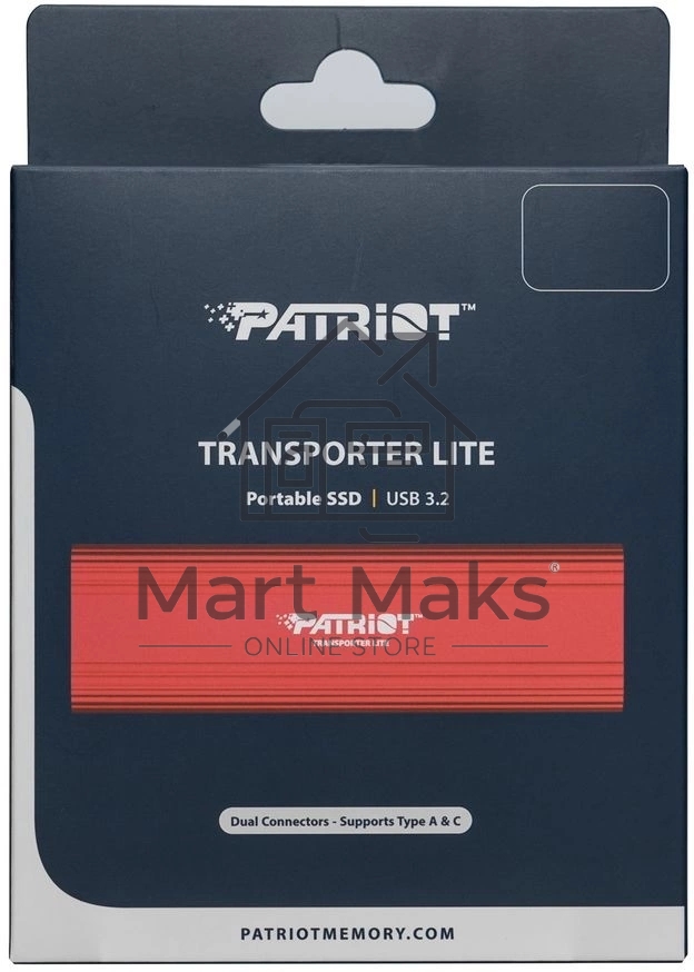 Внешний накопитель SSD Patriot 2TB USB-C, Transporter Lite, R/W 1000MB/1000MB/s, красный