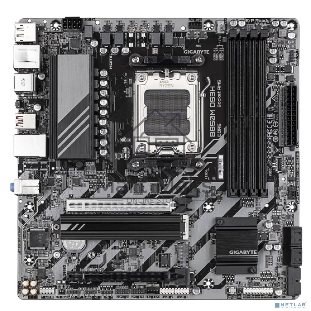Материнская плата Gigabyte B850M DS3H, AM5, AMD B850, 4xDDR5, 4xSATA, 2xM.2, 1xPCIe 5.0 x16, 1xPCIe 3.0 x4, 1xHDMI, 2xDP, 1x 2.5Gb LAN, 3xUSB-A 3.2 Gen 1, 1xUSB-A 3.2 Gen 2, 4xUSB-A 2.0, 1xUSB-C 3.2 Gen 2, 3x3.5 мм, 7.1, mATX