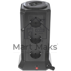 Сетевой фильтр Qumo Power Tower Pro 12SP5U (P-0001), 12 розеток, 2200 Вт, 10A, кабель 2 м 3*1 мм чистая медь, пожаробезопасный пластик, евровилка, 5 USB портов 4.5A суммарно