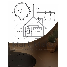 Мойка для кухни BAU Dream Black stone D 51, выпуск с сифоном в комплекте, черный камень