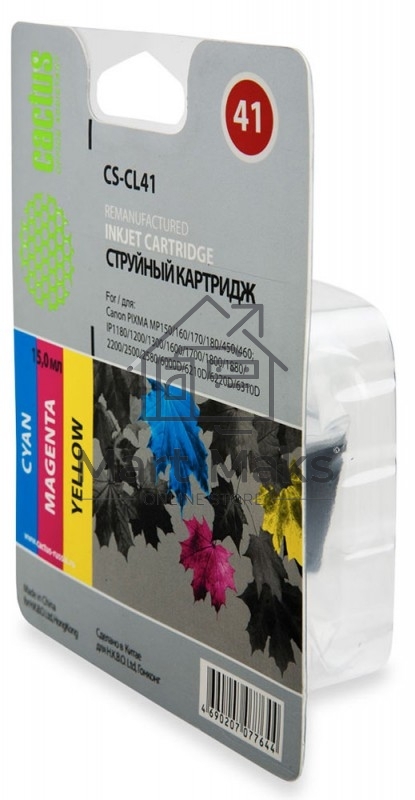 Картридж струйный Cactus CS-CL41 многоцветный (18 мл.) для Canon Pixma MP150/MP160/MP170/MP180/MP210/MP220/MP450/MP460/MP470/iP1200/iP1300/iP1600/iP1700/iP1800/iP190