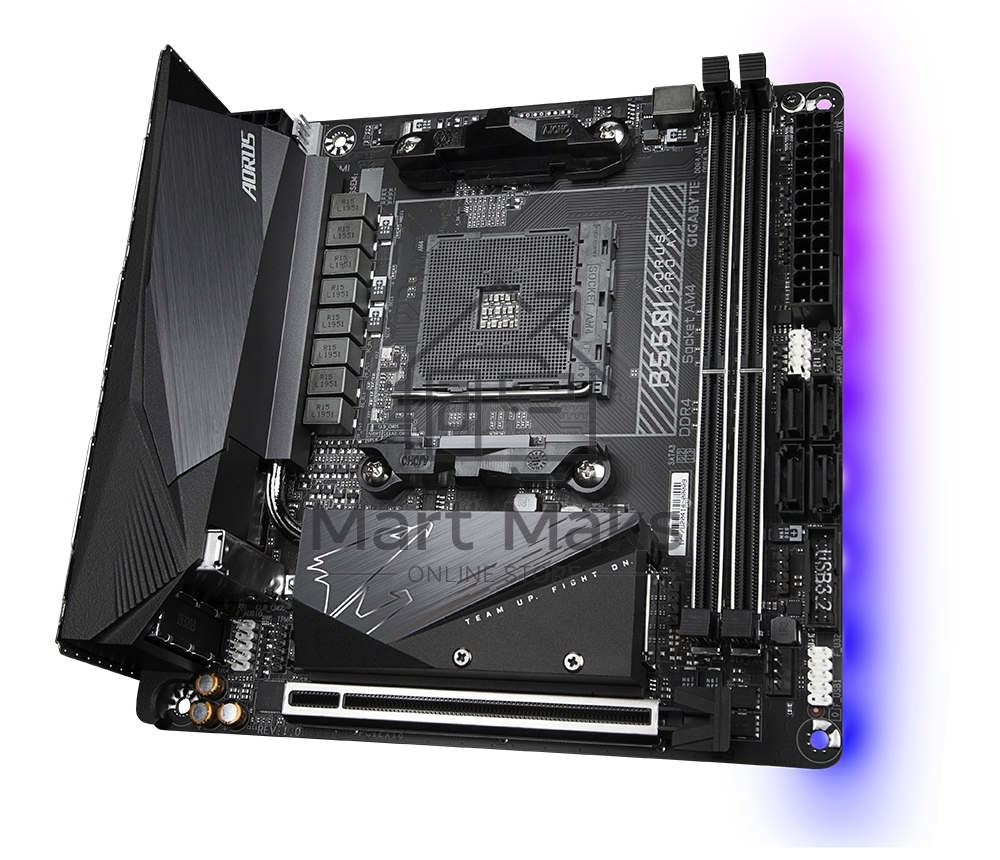 Материнская плата Gigabyte B550I AORUS PRO AX, AM4, AMD B550, 2xDDR4, 4xSATA, 2xM.2, 1xPCIe 4.0 x16, 2xHDMI, 1xDP, 1x 2.5Gb LAN, 1xUSB-C 3.2 Gen 2, 4xUSB-A 3.2 Gen 1, 3x3.5 мм, 7.1, Mini-ITX