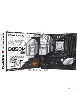 Материнская плата Maxsun Terminator B850M WIFI, AM5, AMD B850, 4xDDR5, 4xSATA, 2xM.2, 1xPCIe 4.0 x16, 1xPCIe 3.0 x4, 1xPCIe 3.0 x1, 1xDP, 1xHDMI, 1x2.5Gb LAN, Wi-Fi 6, Bluetooth 5.2, 1xUSB-C 10Gbps, 4xUSB-A 5Gbps, 4xUSB-A 2.0, 1xS/PDIF, 6x3.5 мм, 7.1, mAT