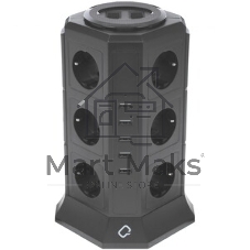 Сетевой фильтр Qumo Power Tower Pro 12SP5U (P-0001), 12 розеток, 2200 Вт, 10A, кабель 2 м 3*1 мм чистая медь, пожаробезопасный пластик, евровилка, 5 USB портов 4.5A суммарно