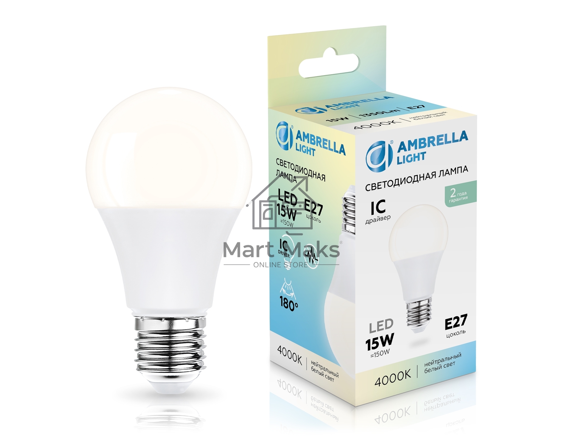 Лампа светодиодная 601504 LED A60 15W IC E27 4000K 175-265V