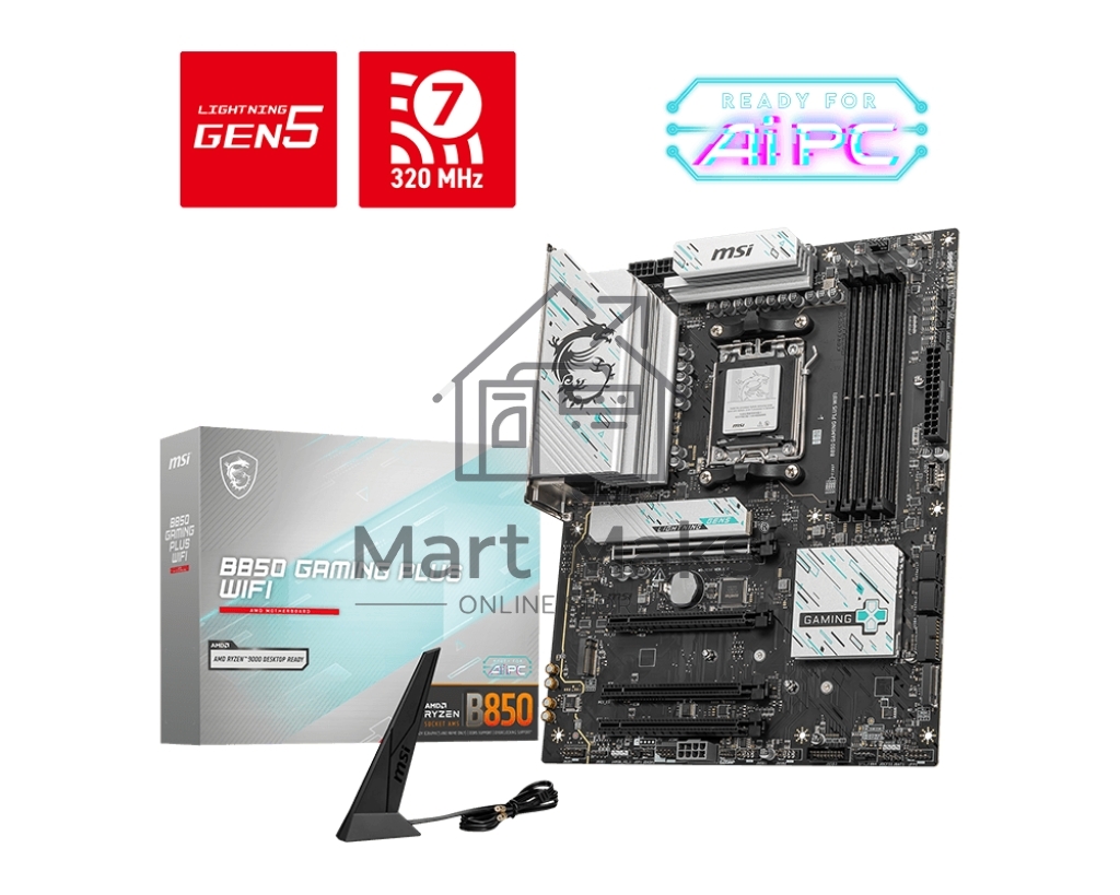 Материнская плата MSI B850 GAMING PLUS WIFI SocketAM5 AMD B850 4xDDR5 ATX AC`97 8ch(7.1) 5Gigabit RAID+DP