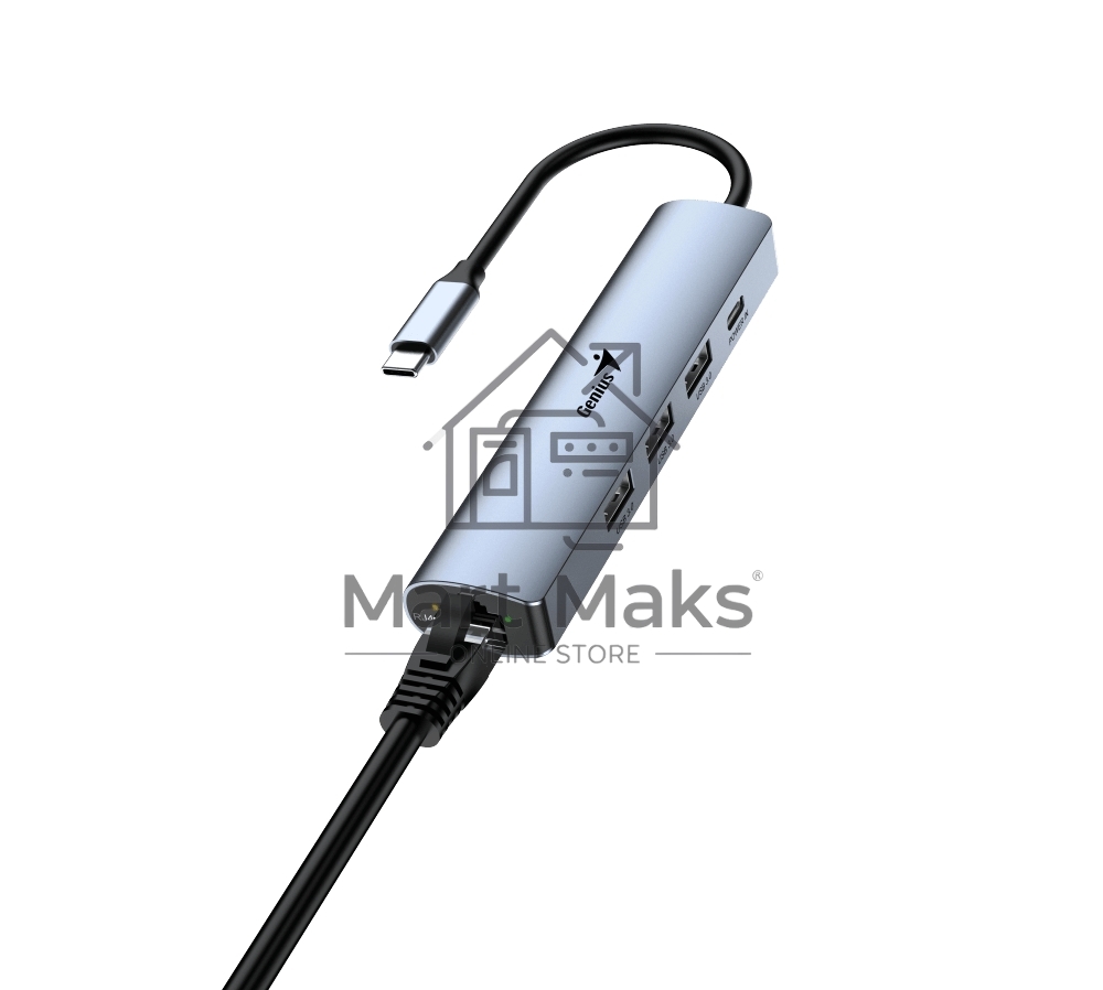 Концентратор USB HUB UH-545 USB3.0 с Ethernet RJ45, гигабитным Ethernet RJ45 x 1, портом питания USB-C (5 В 3 А) x 1, портами передачи данных USB-A 3.0 x 3