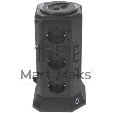 Сетевой фильтр Qumo Power Tower Pro 12SP5U (P-0001), 12 розеток, 2200 Вт, 10A, кабель 2 м 3*1 мм чистая медь, пожаробезопасный пластик, евровилка, 5 USB портов 4.5A суммарно