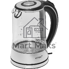 Чайник электрический Vitek VT-WK1009 1.7л. 2200Вт черный/серый корпус: стекло
