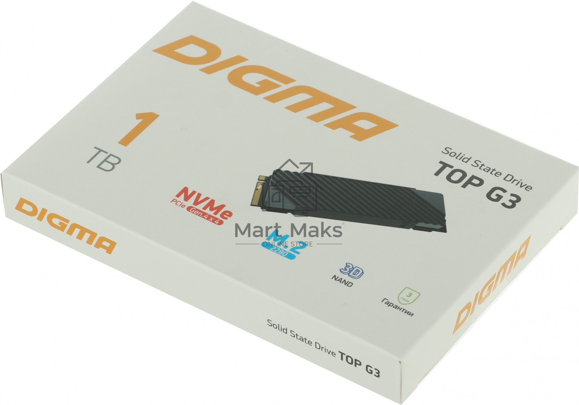 Накопитель SSD Digma Top G3, 1024Gb, PCIe 4.0 x4, M.2 2280, NVMe, R/W 7400/5500, с радиатором