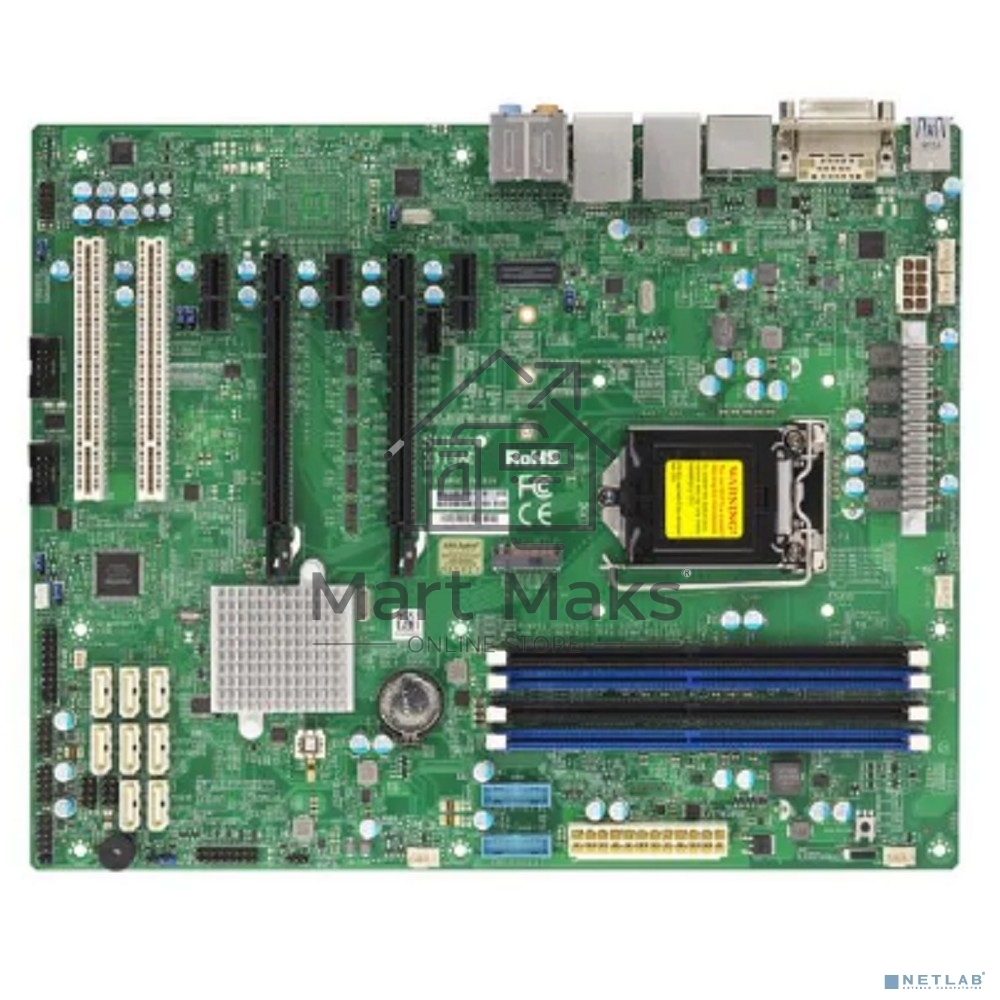 Материнская плата Supermicro MBD-X11SAE-B, LGA1151, Intel C236, 4xDDR4, 8xSATA, 1xM.2, 2xPCIe 3.0 x16, 3xPCIe 3.0 x1, 2xPCI, 2x1Gb LAN, 2xUSB-A 2.0, 2xUSB-A 5Gbps, 2xUSB-A 10Gbps, 1xDVI-D, 1xDP, 1xHDMI, COM-порт, ATX