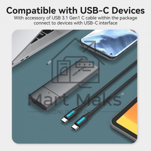 Корпус для SSD Vention USB 3.1 Gen 2-C M.2 NVMe Серый