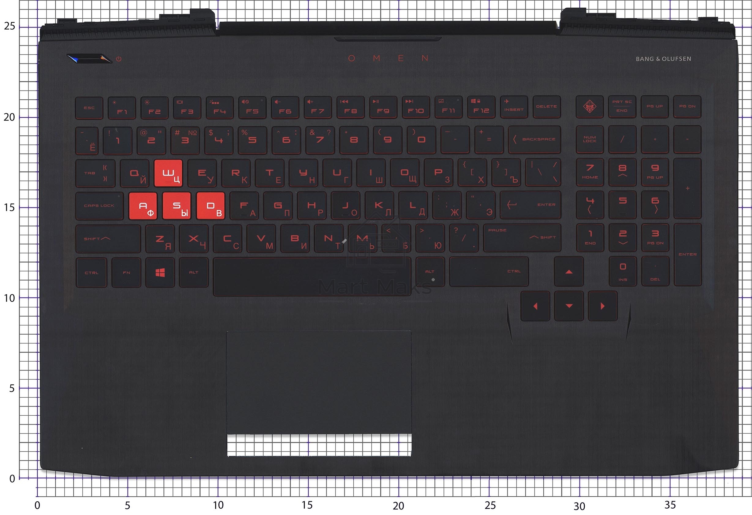 Клавиатура для ноутбука HP Omen 15-CE черная с подсветкой, Топкейс
