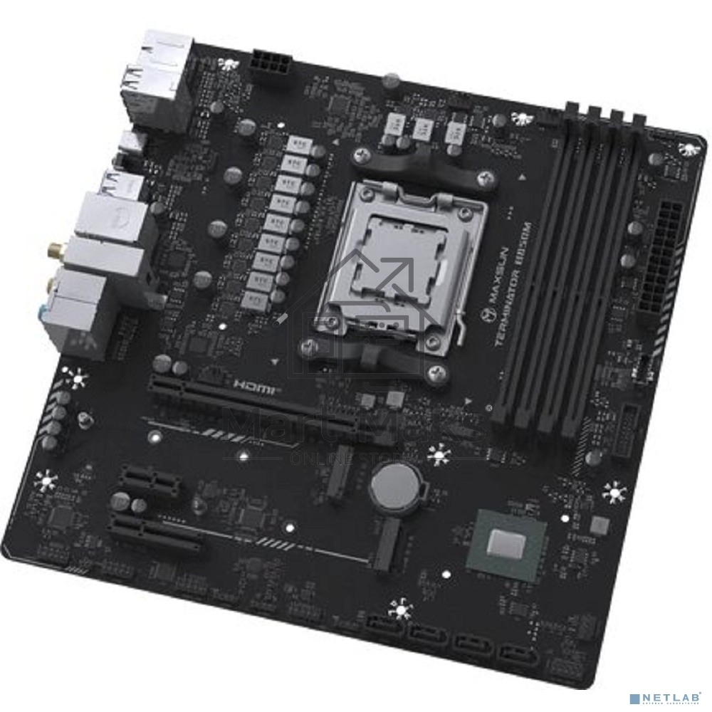 Материнская плата Maxsun Terminator B850M WIFI, AM5, AMD B850, 4xDDR5, 4xSATA, 2xM.2, 1xPCIe 4.0 x16, 1xPCIe 3.0 x4, 1xPCIe 3.0 x1, 1xDP, 1xHDMI, 1x2.5Gb LAN, Wi-Fi 6, Bluetooth 5.2, 1xUSB-C 10Gbps, 4xUSB-A 5Gbps, 4xUSB-A 2.0, 1xS/PDIF, 6x3.5 мм, 7.1, mAT