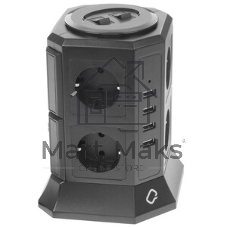 Сетевой фильтр Qumo Power Tower Pro 8SP4U (P-0002), 8 розеток, 2200 Вт, 10A, кабель 2 м 3*1 мм чистая медь, пожаробезопасный пластик, евровилка, 4 USB порта 4.5A суммарно