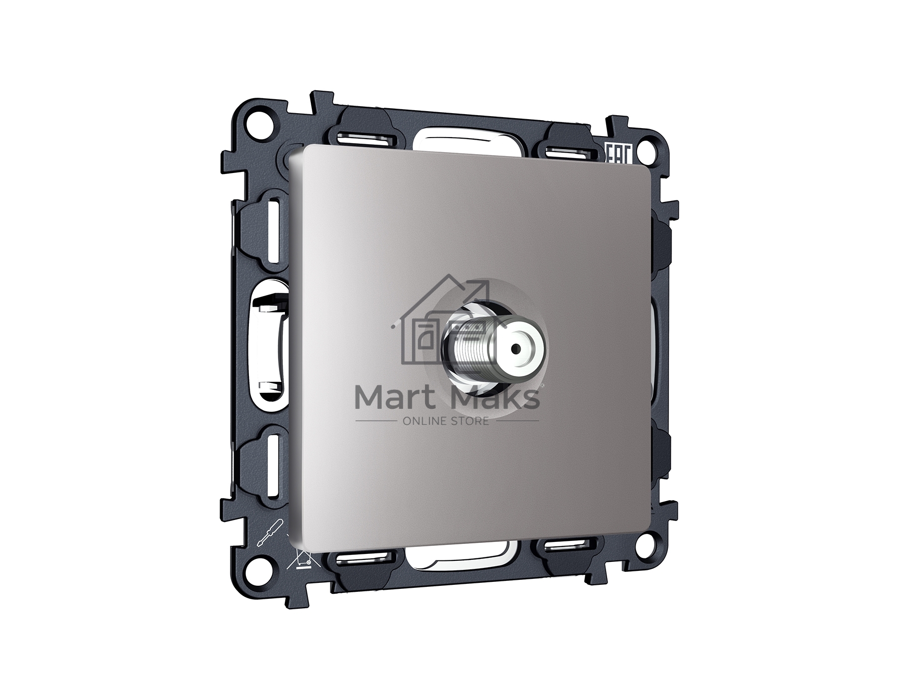 Комплект механизма TV розетки SAT 5-2400MHz 3.5dB ALFA Сталь матовый QUANT (AP5130, VM215) MA513050